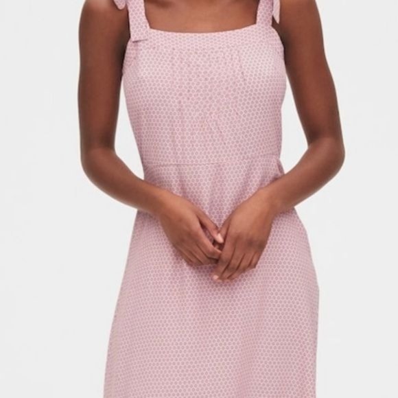 GAP Dresses & Skirts - Gap Pink Tie Shoulder Midi Dress Pink Navy Floral Geometric Print Apron Style 14